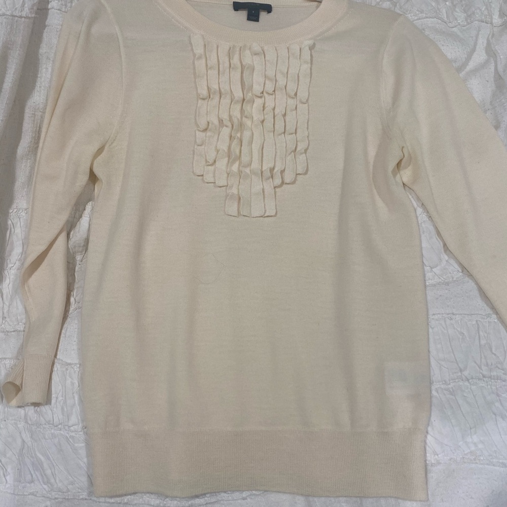 J.Crew cream sweater with ruffle